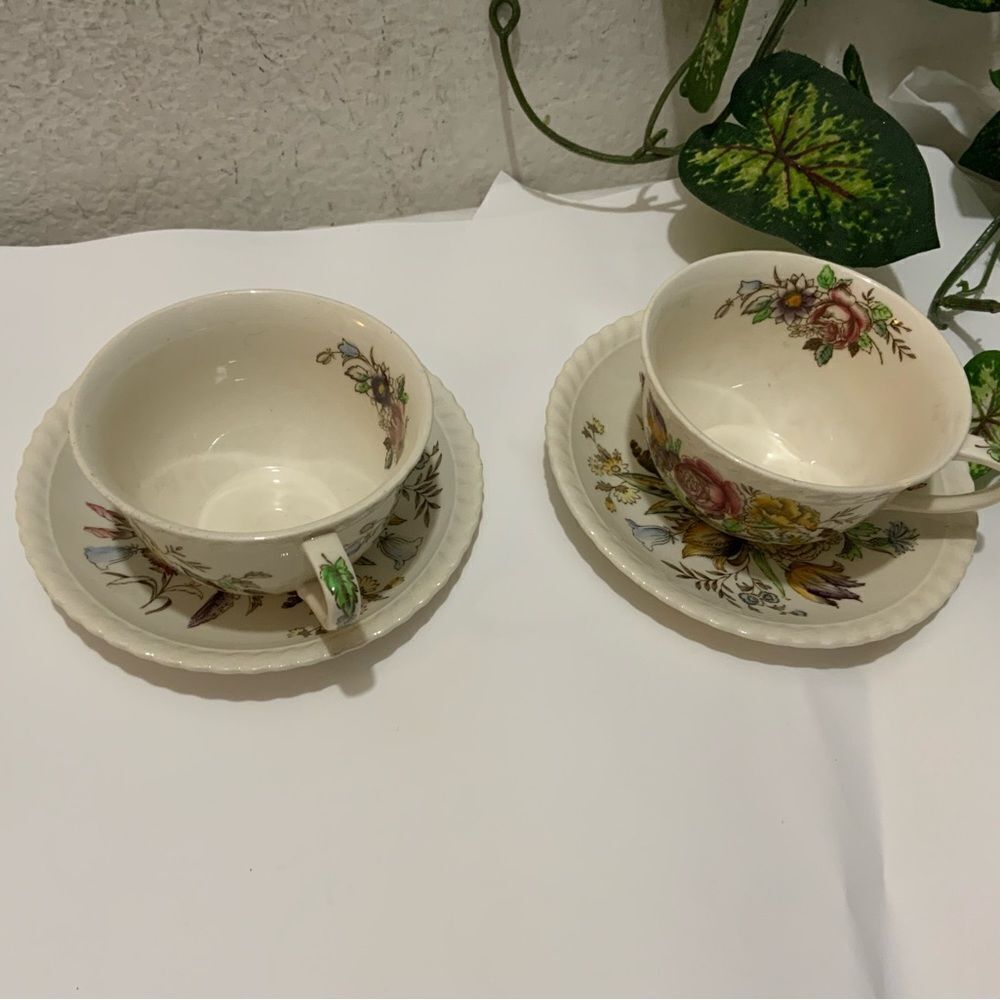 Set of 2 Vintage Windsor Ware Garden Bouquet Johnson Brothers Cup and Saucer Set